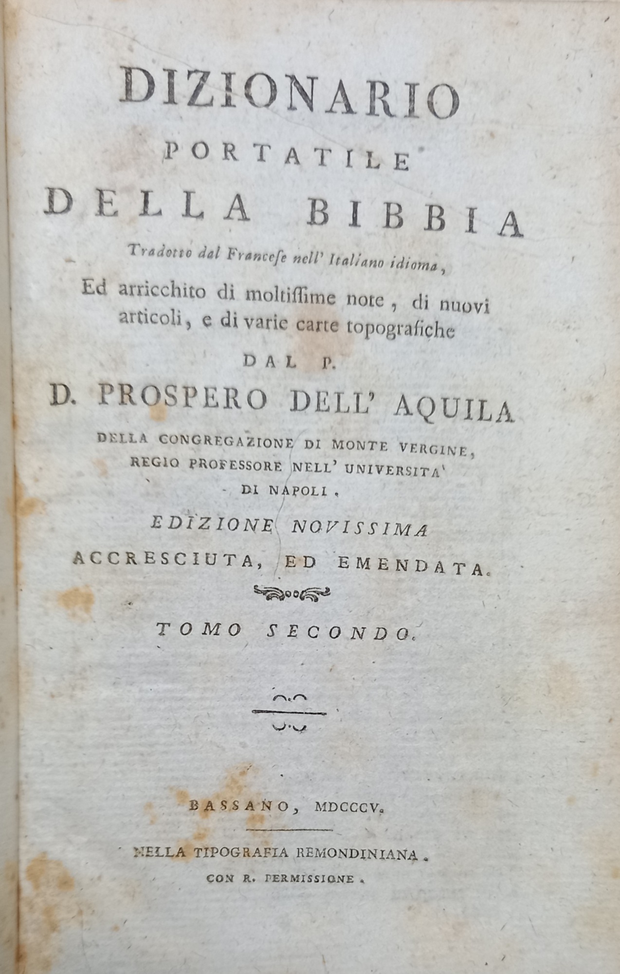 Dizionario portatile della bibbia - tomo secondo