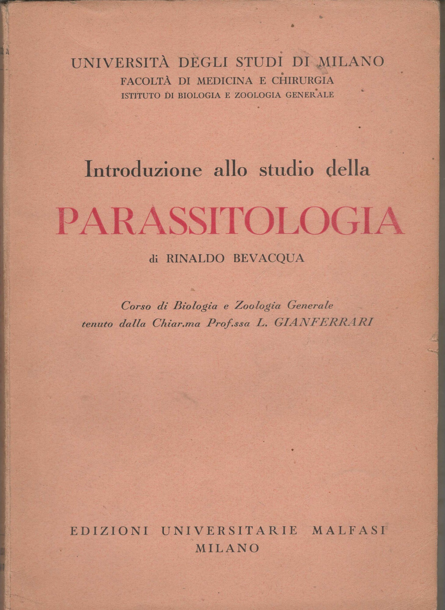 INTRODUZIONE ALLO STUDIO DELLA PARASSITOLOGIA