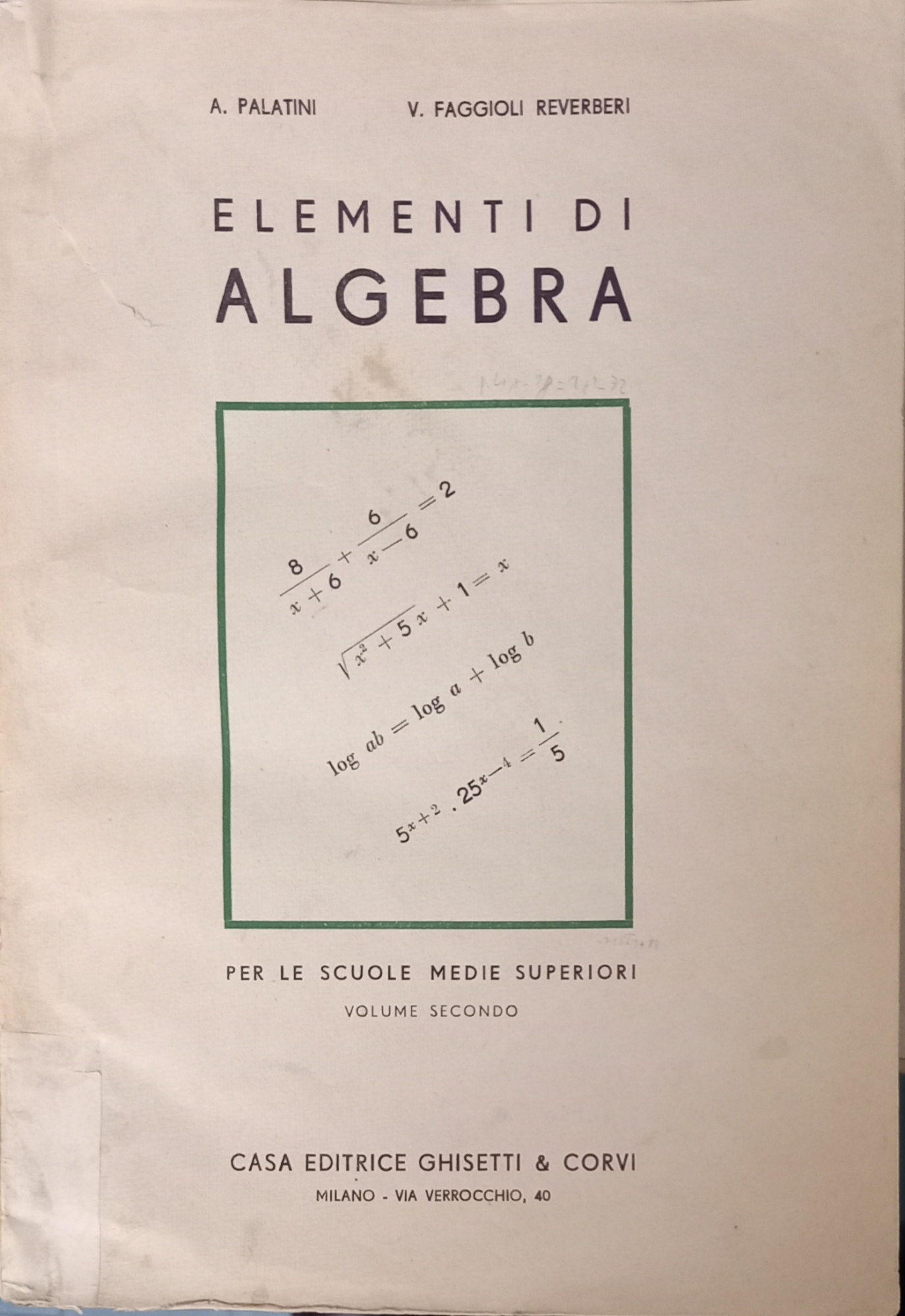 J 8142 LIBRO ELEMENTI DI ALGEBRA VOL. 2 DI A. …