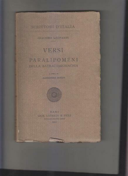 Versi. Paralipomeni della Batracomiomachia