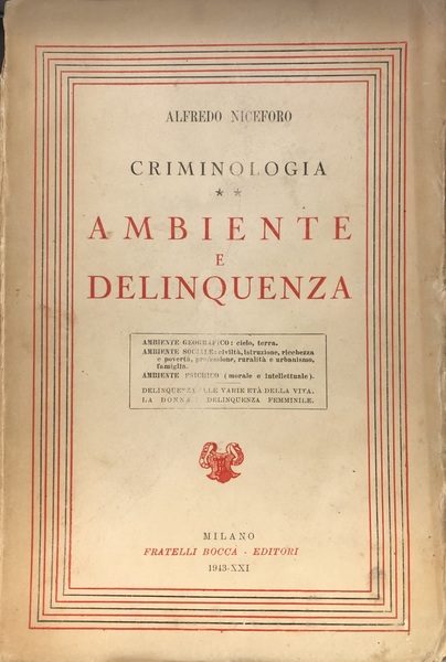 CRIMINOLOGIA. AMBIENTE E DELINQUENZA