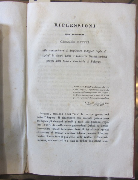 RIFLESSIONI DELL'INGEGNERE GIACOMO MAFFEI SULLA CONVENIENZA DI IMPIEGARE MAGGIOR COPIA …