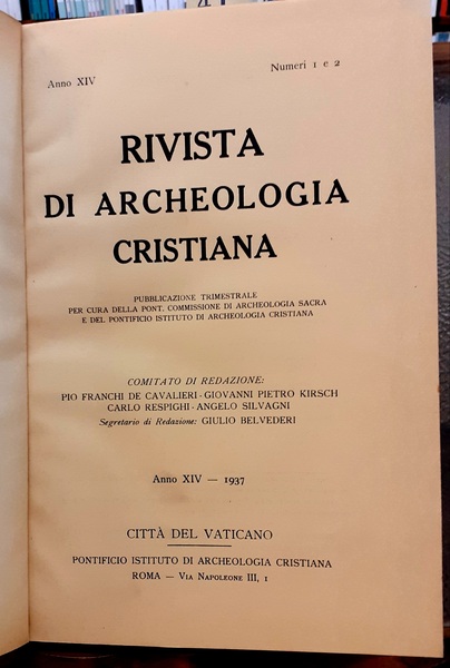 RIVISTA DI ARCHEOLOGIA CRISTIANA., Anno XIV. numeri 1-2.