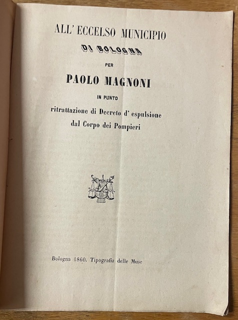 ALL'ECCELSO MUNICIPIO DI BOLOGNA PER PAOLO MAGNONI IN PUNTO RITRATTAZIONE …