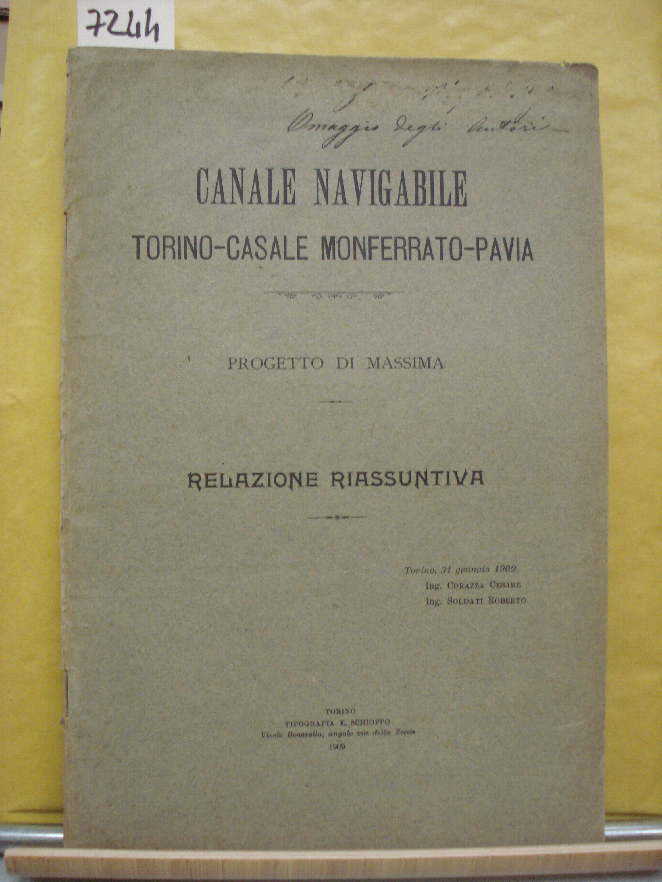 CANALE NAVIGABILE TORINO-CASALE MONFERRATO-PAVIA. PROGETTO DI MASSIMA. RELAZIONE RIASSUNTIVA.