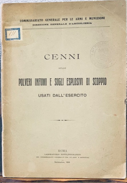 CENNI SULLE POLVERI INFUMI E SUGLI ESPLOSIVI DI SCOPPIO USATI …
