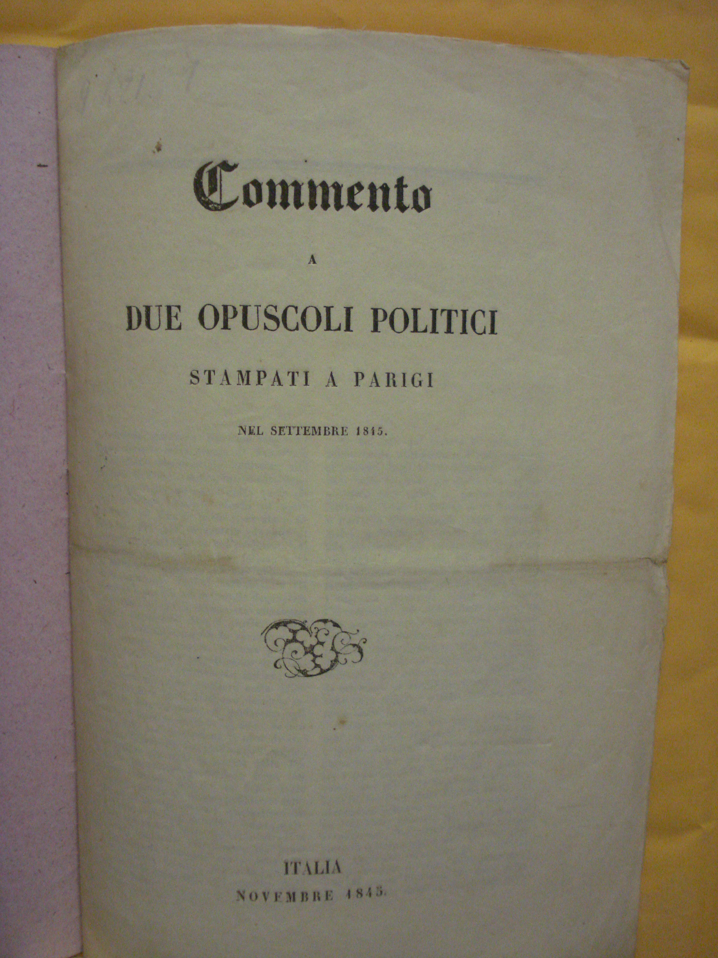 COMMENTO A DUE OPUSCOLI POLITICI STAMPATI A PARIGI NEL SETTEMBRE …