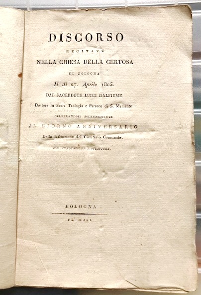 DISCORSO RECITATO NELLA CHIESA DELLA CERTOSA DI BOLOGNA IL DI' …