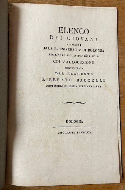 ELENCO DEI GIOVANI AMMESSI ALLA R. UNIVERSITA' DI BOLOGNA PER …