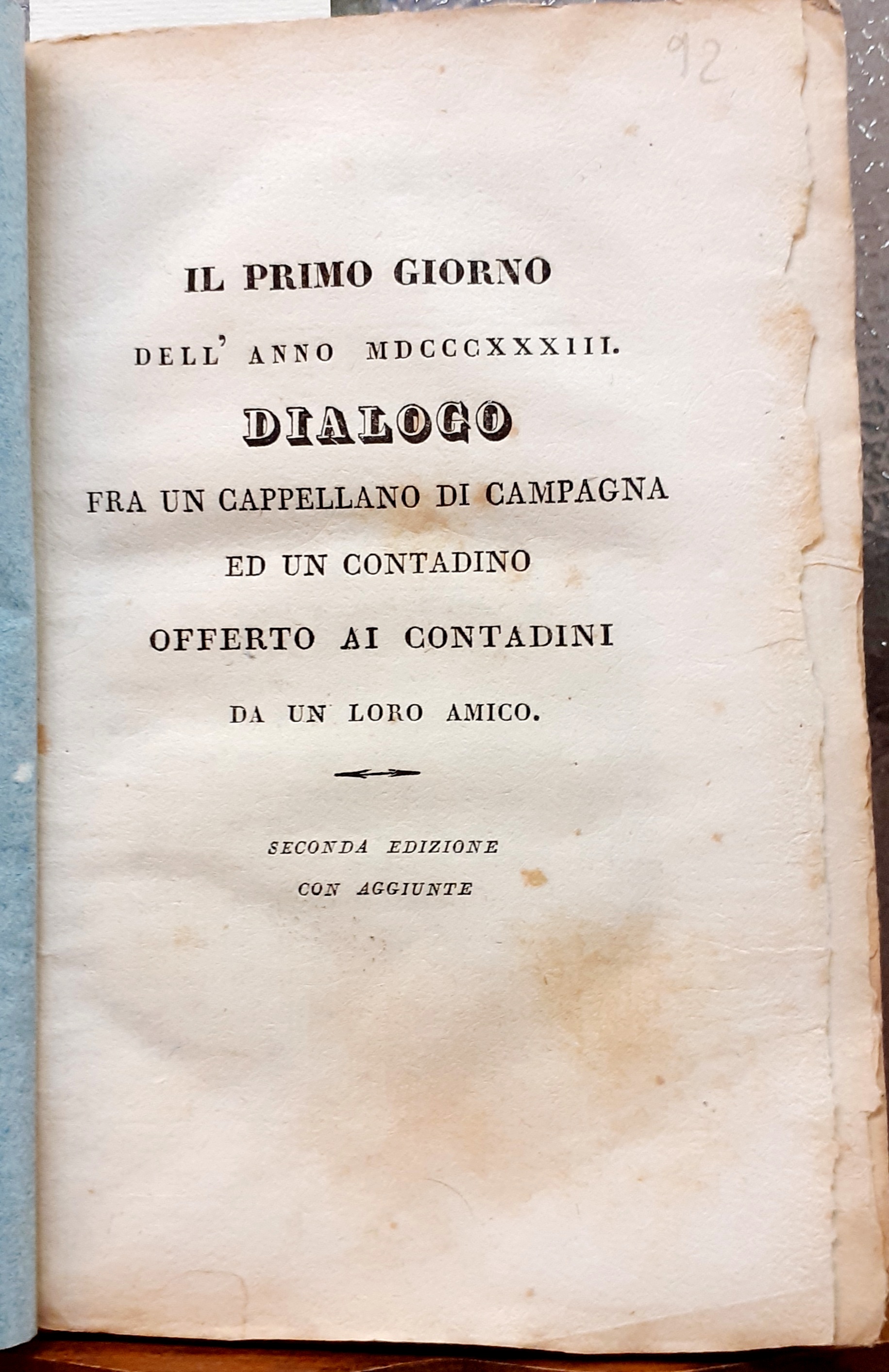IL PRIMO GIORNO DELL'ANNO MDCCCXXXIII. DIALOGO FRA UN CAPPELLANO DI …