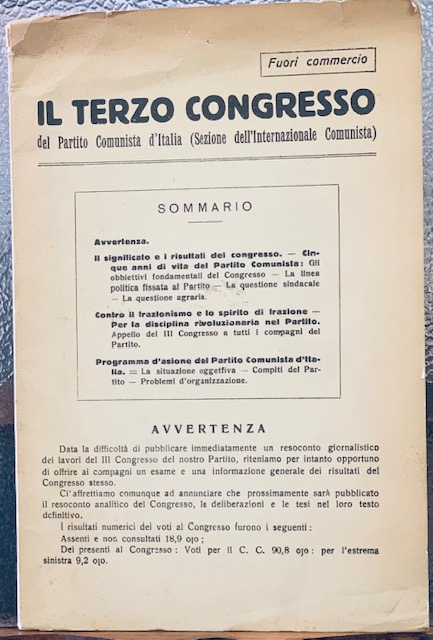 IL TERZO CONGRESSO DEL PARTITO COMUNISTA D'ITALIA (Sezione dell'Internazionale Comunista).