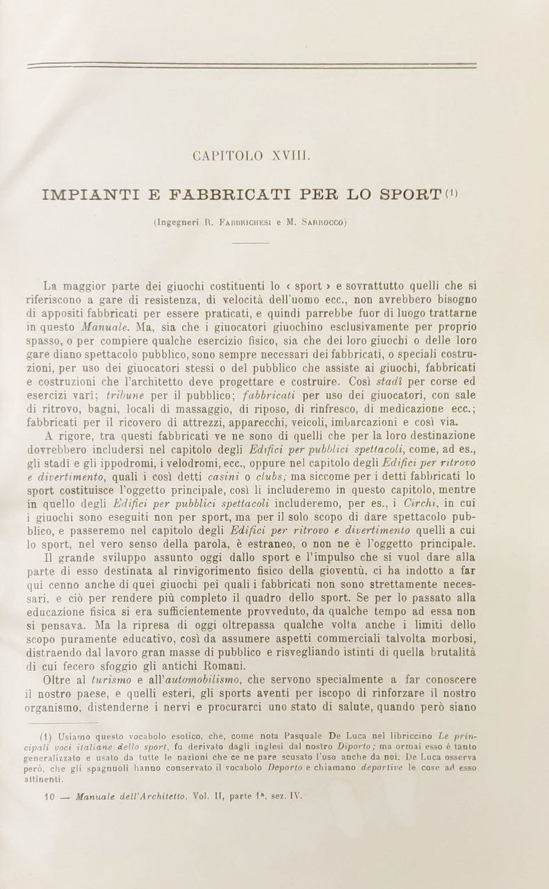 IMPIANTI E FABBRICATI PER LO SPORT.