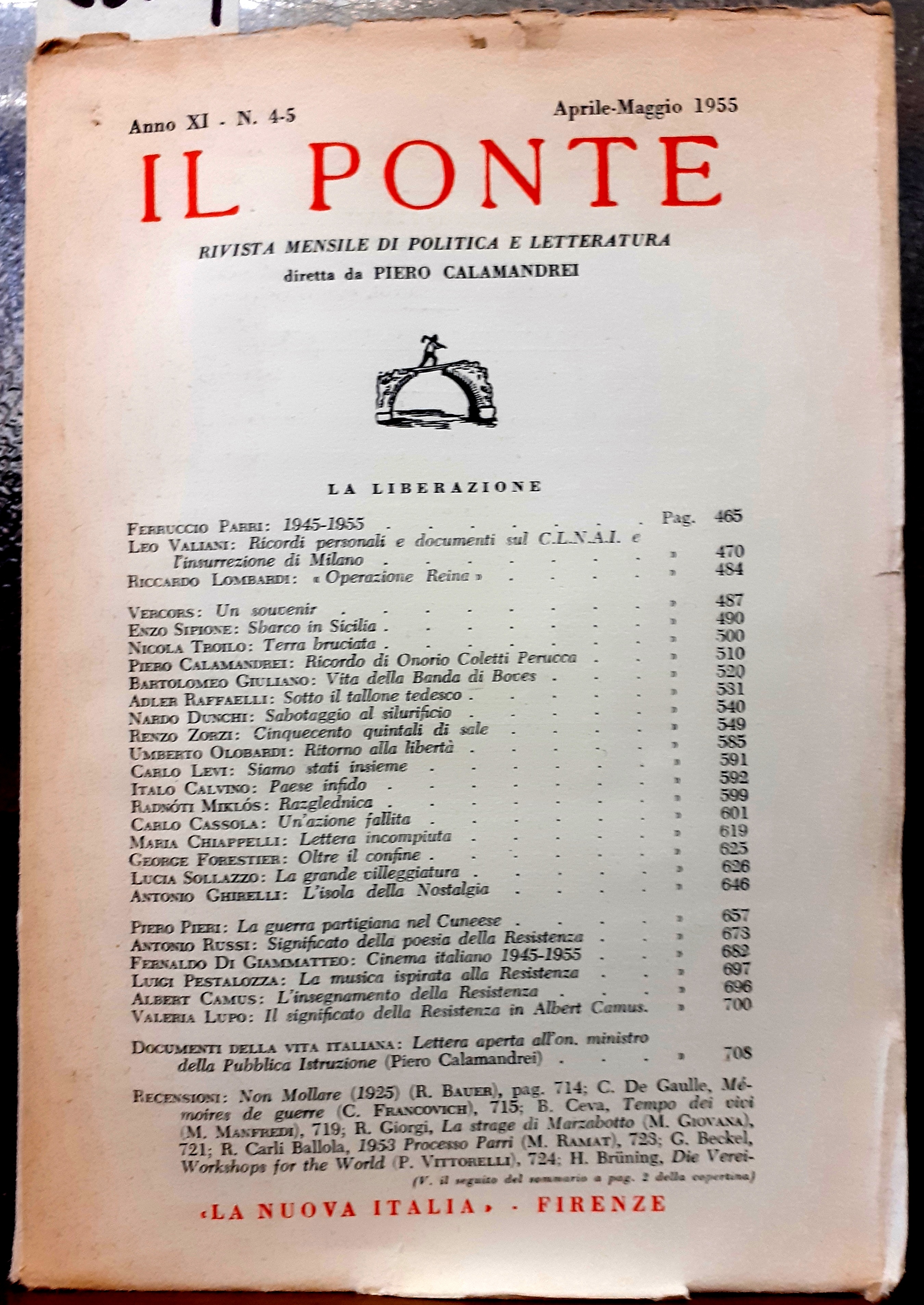LA LIBERAZIONE. IL PONTE., Anno XI. N.4/5., aprile/maggio.