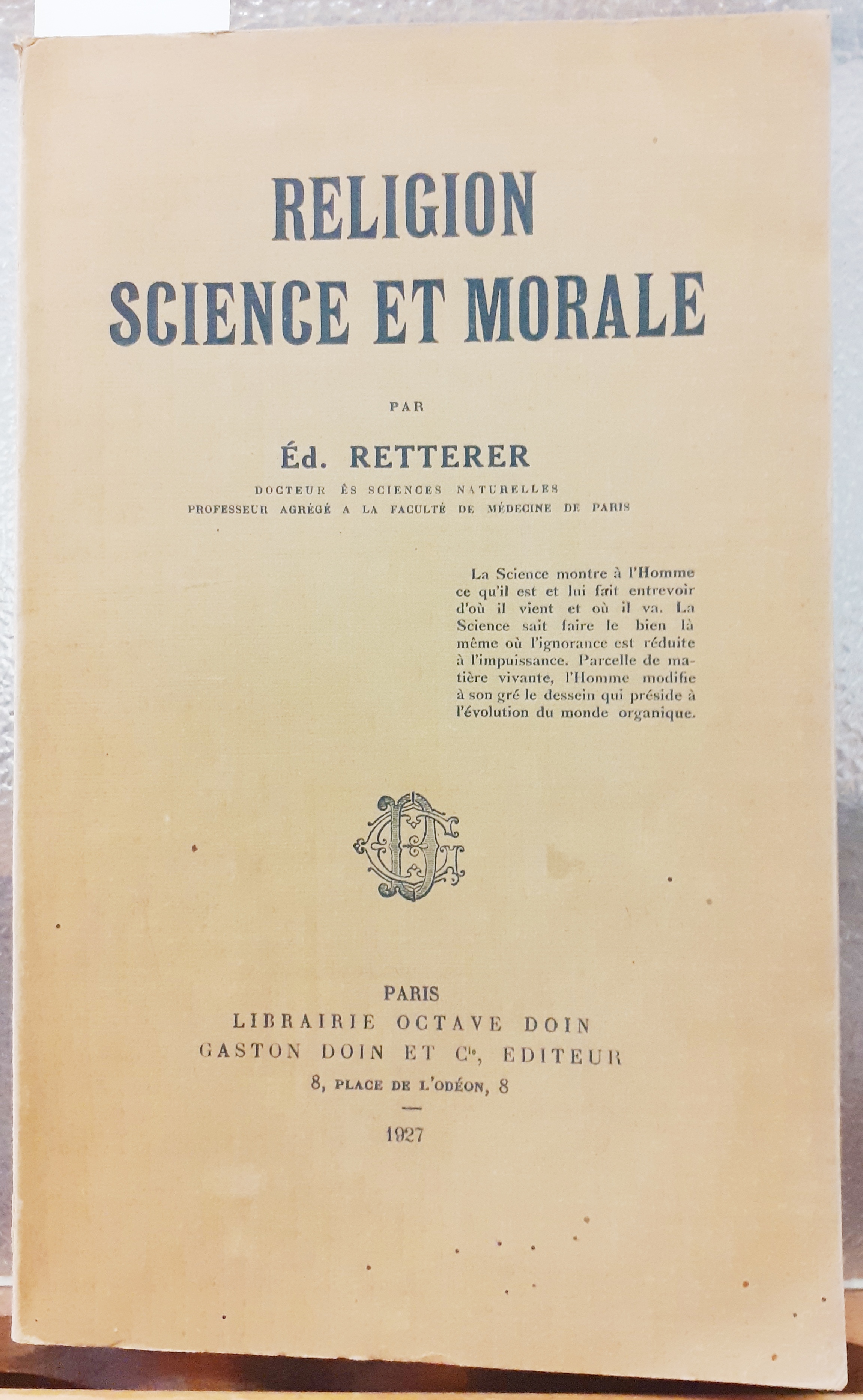 RELIGION, SCIENCE ET MORALE.