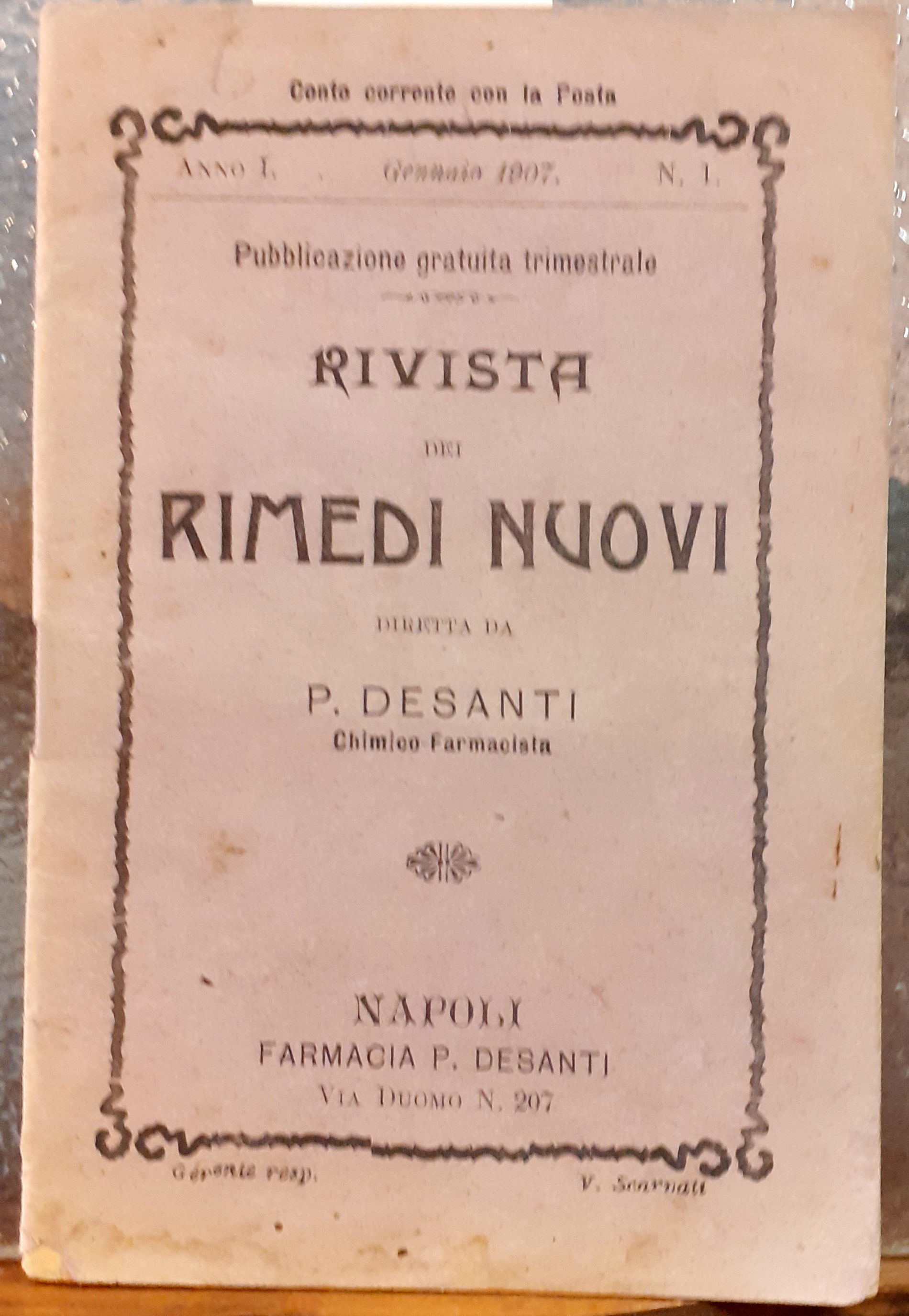 RIVISTA DEI RIMEDI NUOVI diretta da P. Desanti, chimico-farmacista. (Anno …
