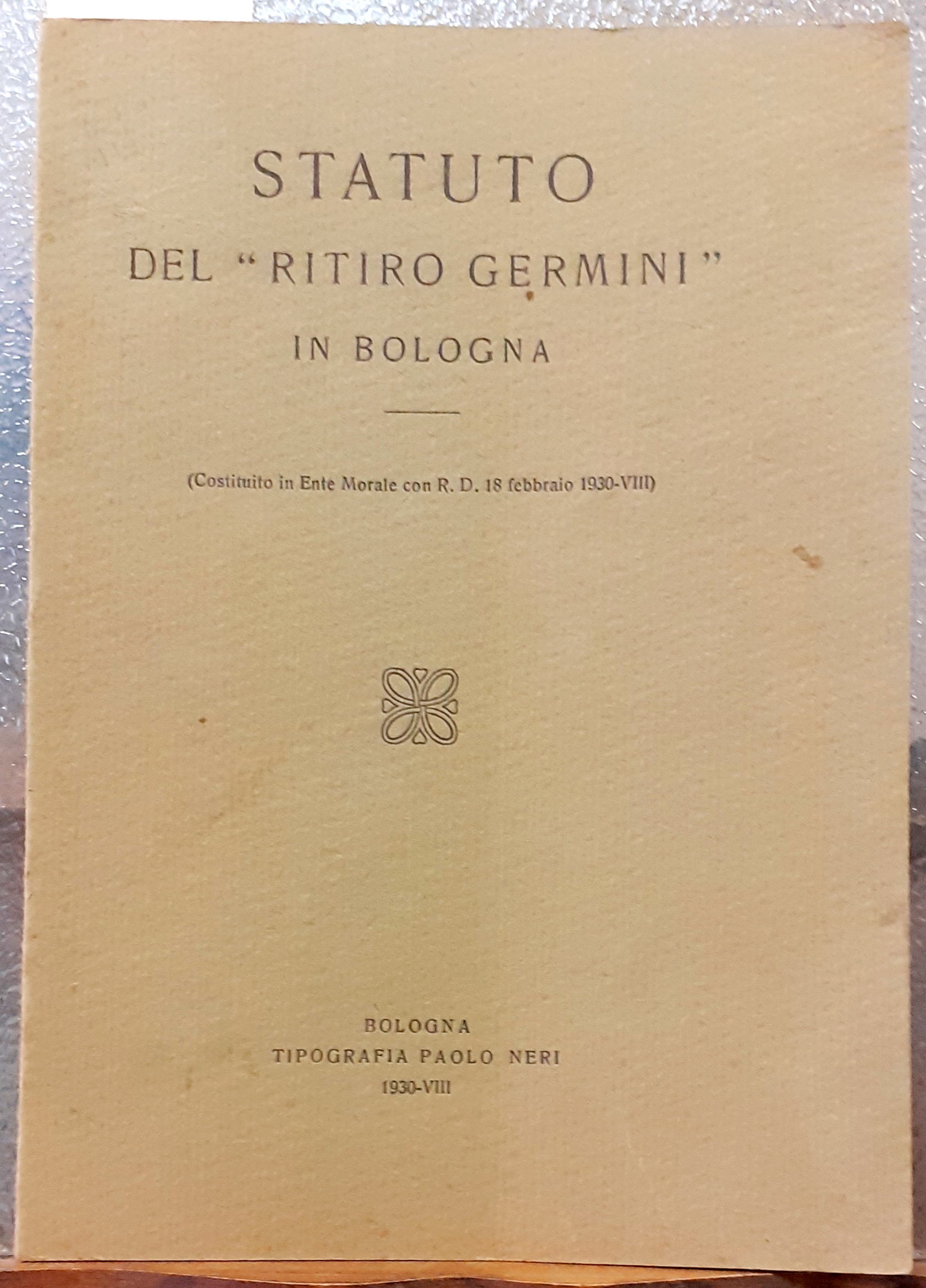 STATUTO DEL "RITIRO GERMINI" IN BOLOGNA.