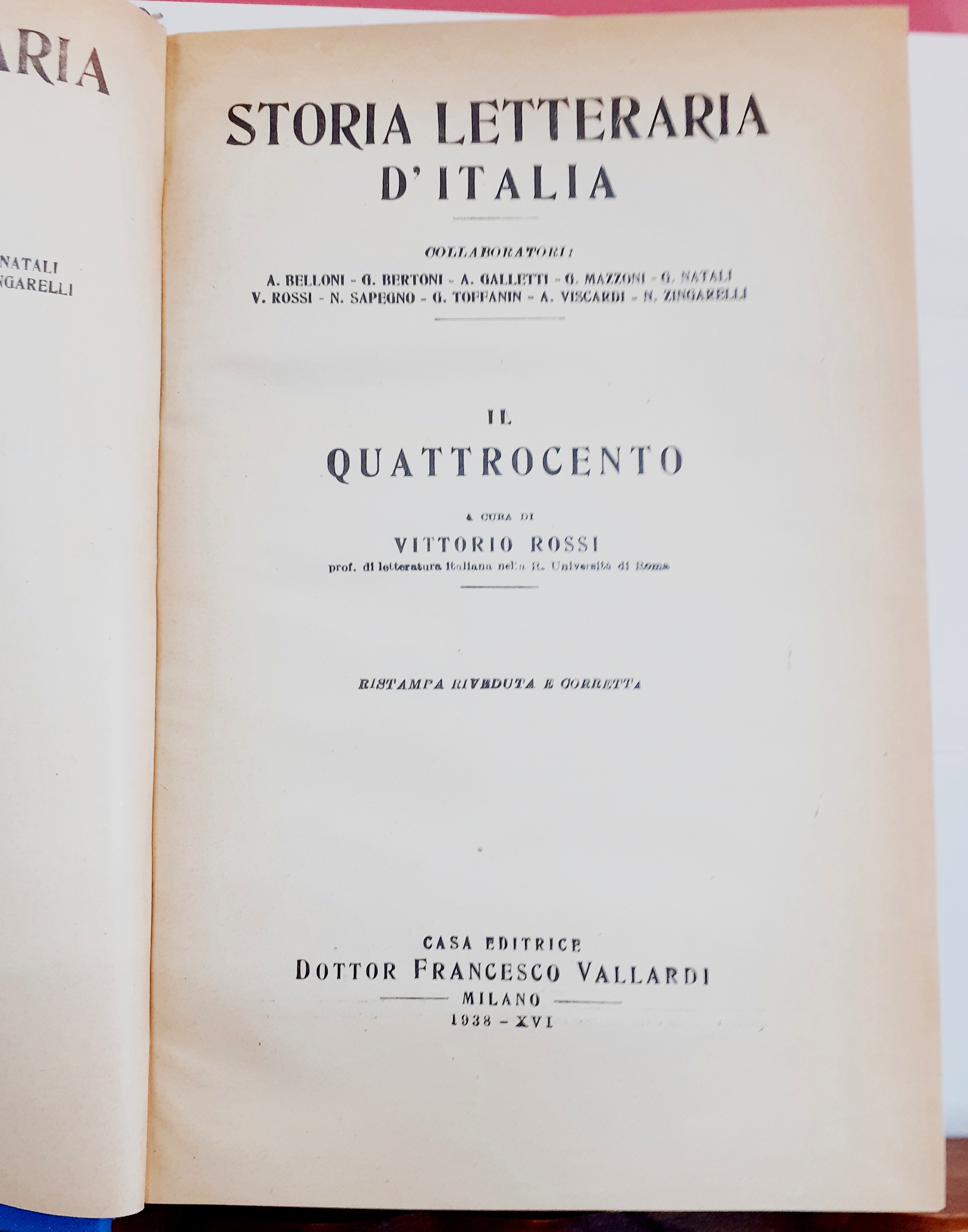 STORIA LETTERARIA D'ITALIA: IL QUATTROCENTO. A cura di Vittorio Rossi.