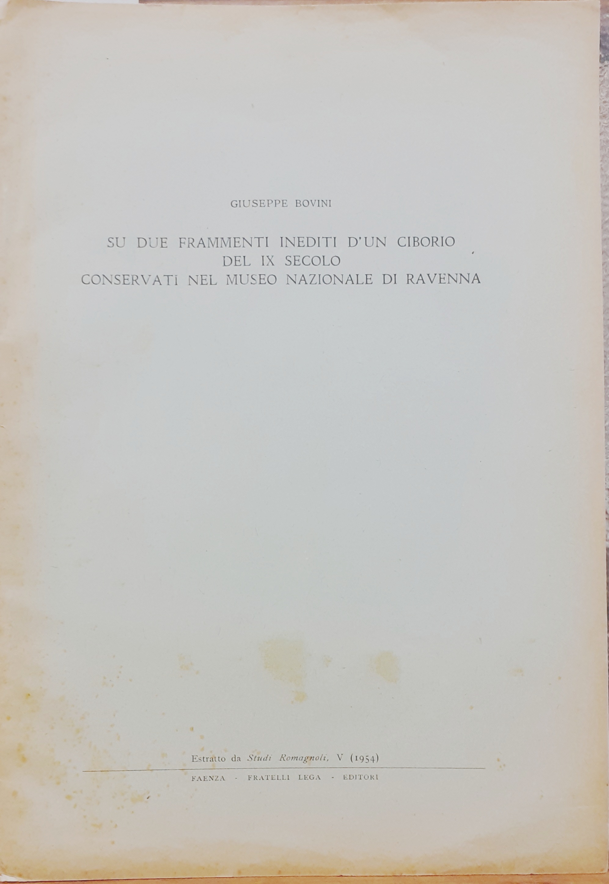 SU DUE FRAMMENTI INEDITI D'UN CIBORIO DEL IX SECOLO CONSERVATI …