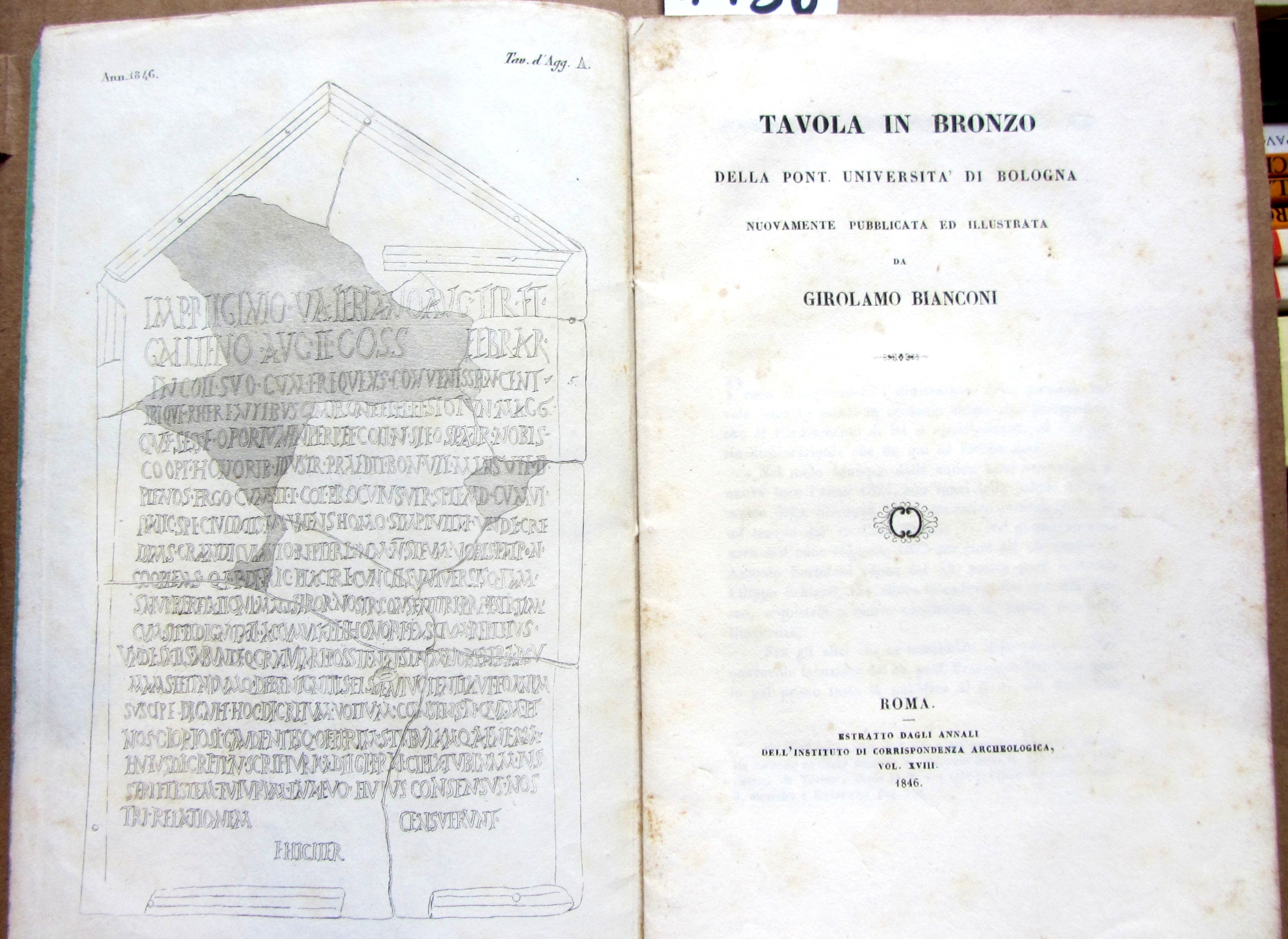 TAVOLA IN BRONZO DELLA PONT. UNIVERSITA' DI BOLOGNA NUOVAMENTE PUBBLICATA …
