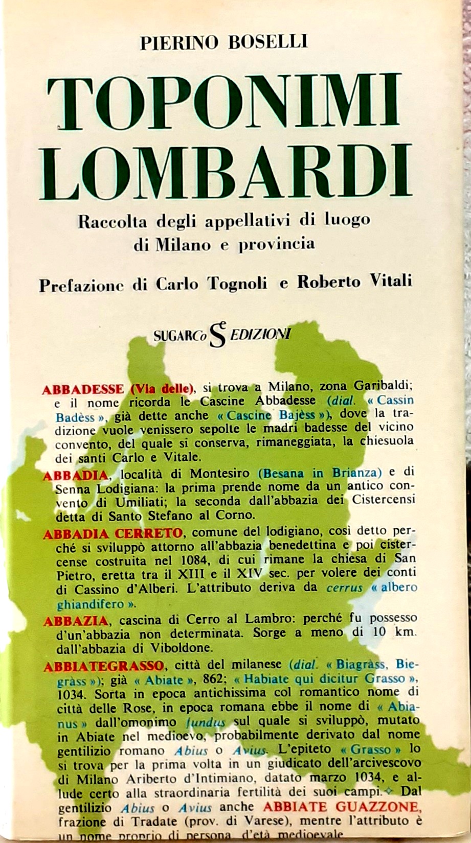 TOPONIMI LOMBARDI. RACCOLTA DEGLI APPELLATIVI DI LUOGO DI MILANO E …