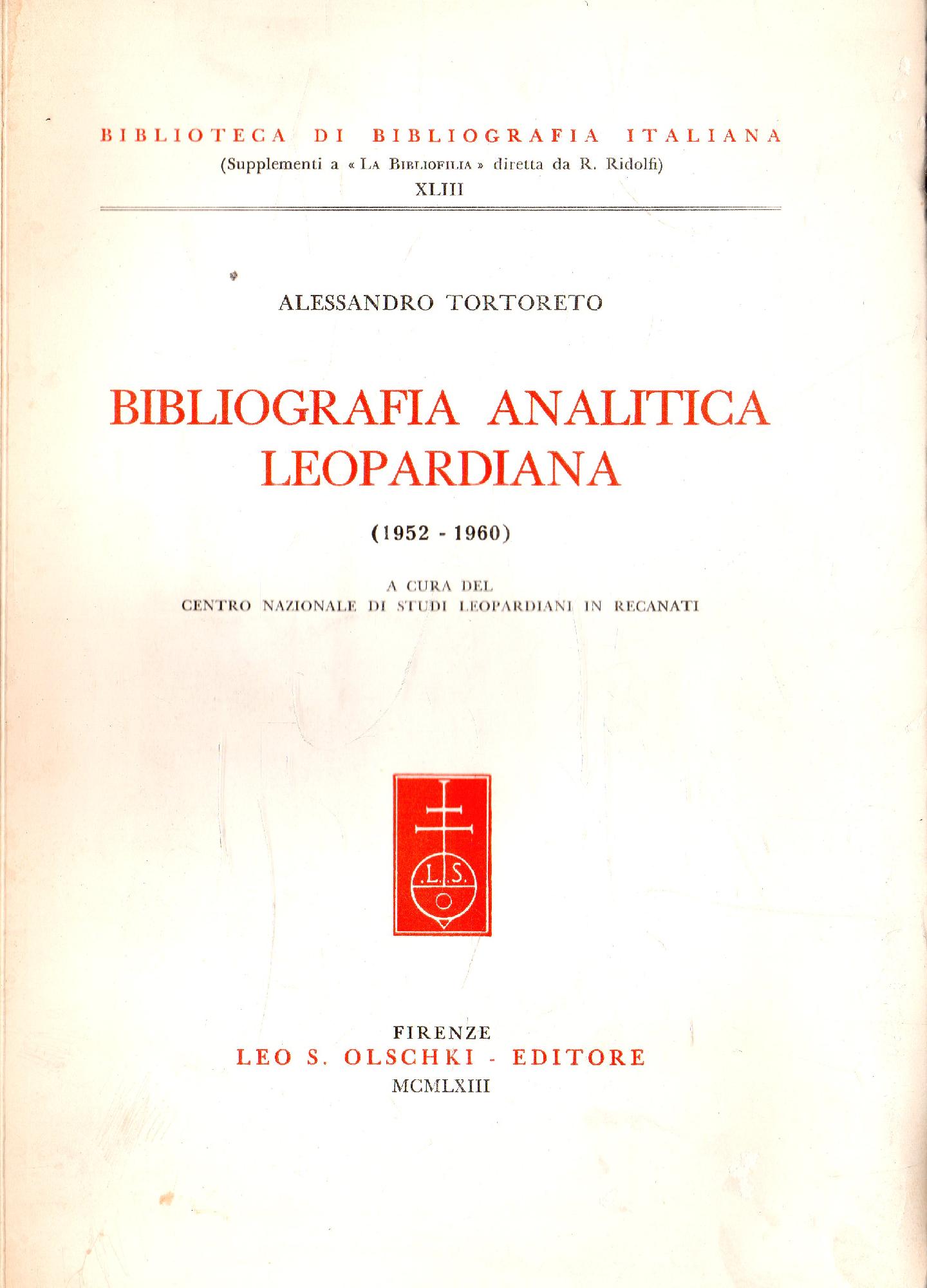 Bibliografia analitica leopardiana (1952 - 1960)