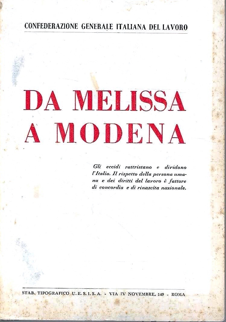 Da Melissa a Modena (Confederazione Generale Italiana del Lavoro)