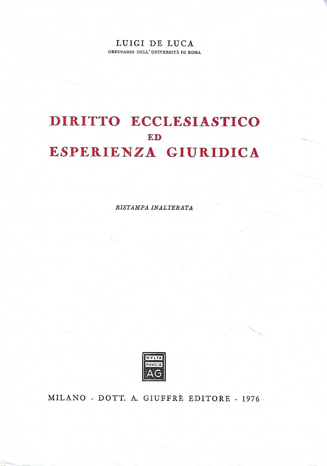 Diritto ecclesiastico ed eperienza giuridica