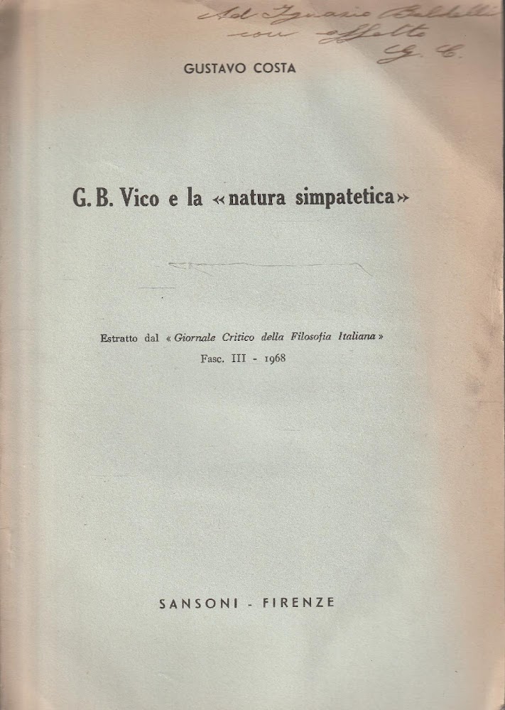 G.B Vico e la "natura simpatetica". Estratto dal "Giornale Critico …