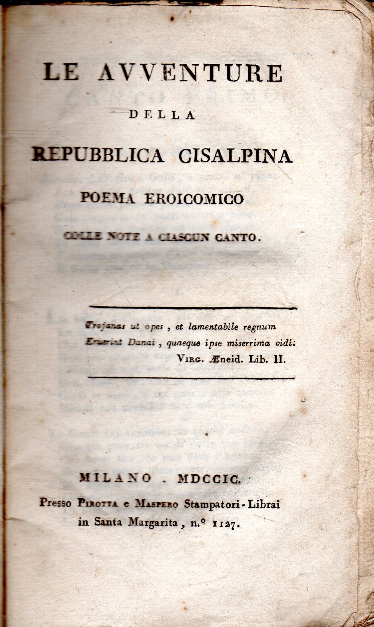 Le avventure della Repubblica Cisalpina. Poema Eroicomico (PRIMA EDIZIONE)