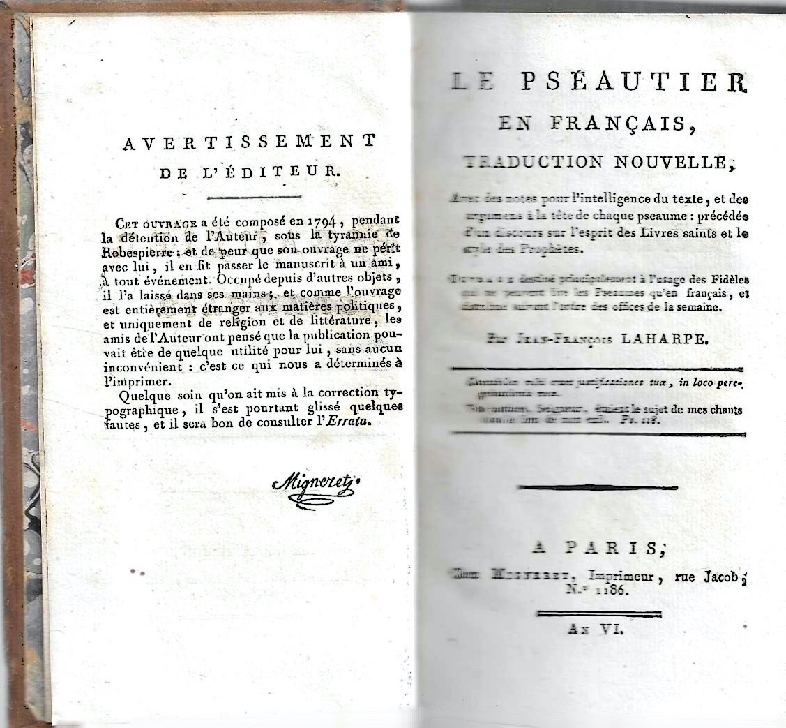 Le pseautier en français, traduction nouvelle, .