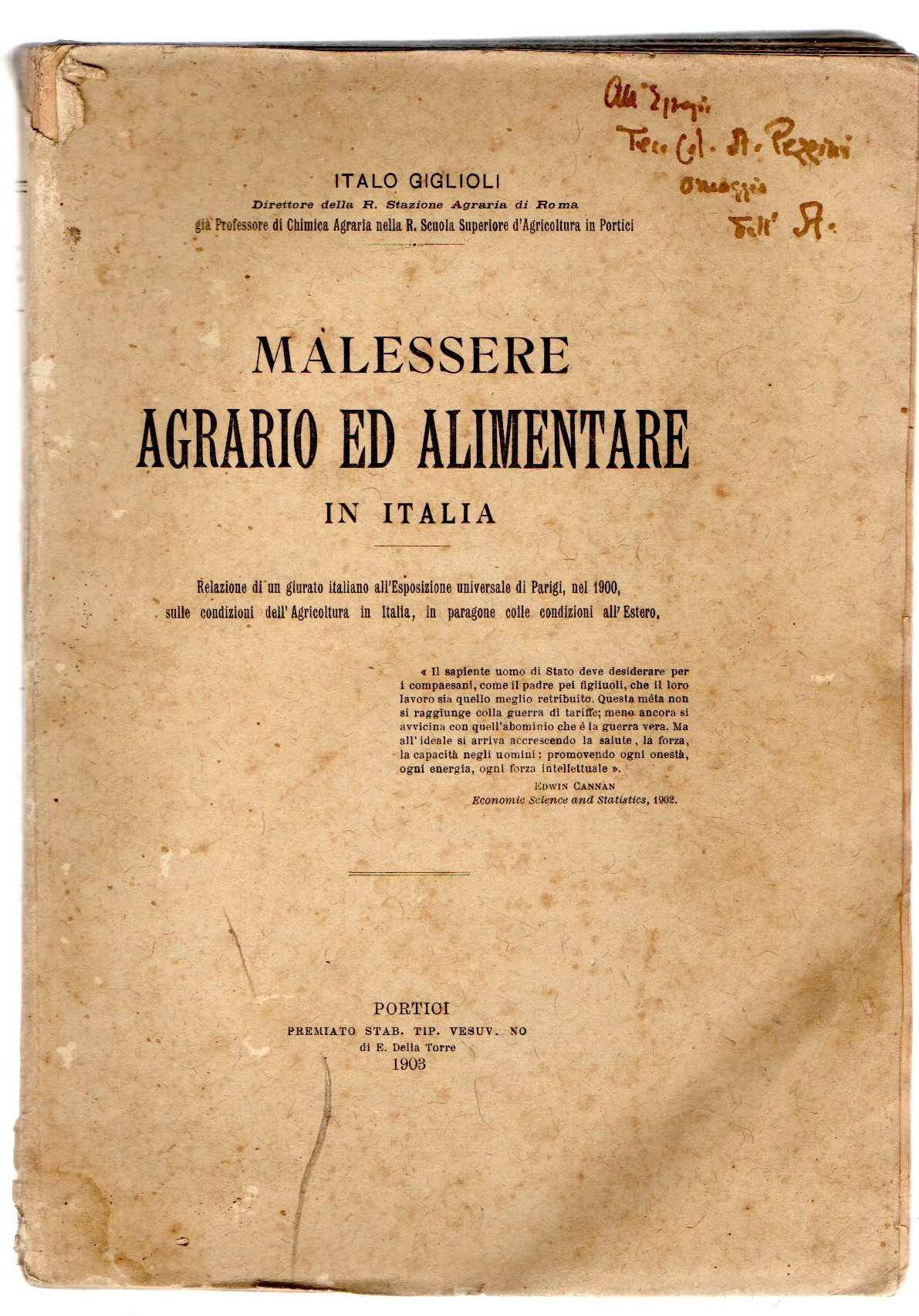 Malessere agrario ed alimentare in Italia: relazione di un giurato …