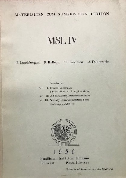 Materialen zum Sumerischen Lexicon MSL IV. Introduction - Part I: …