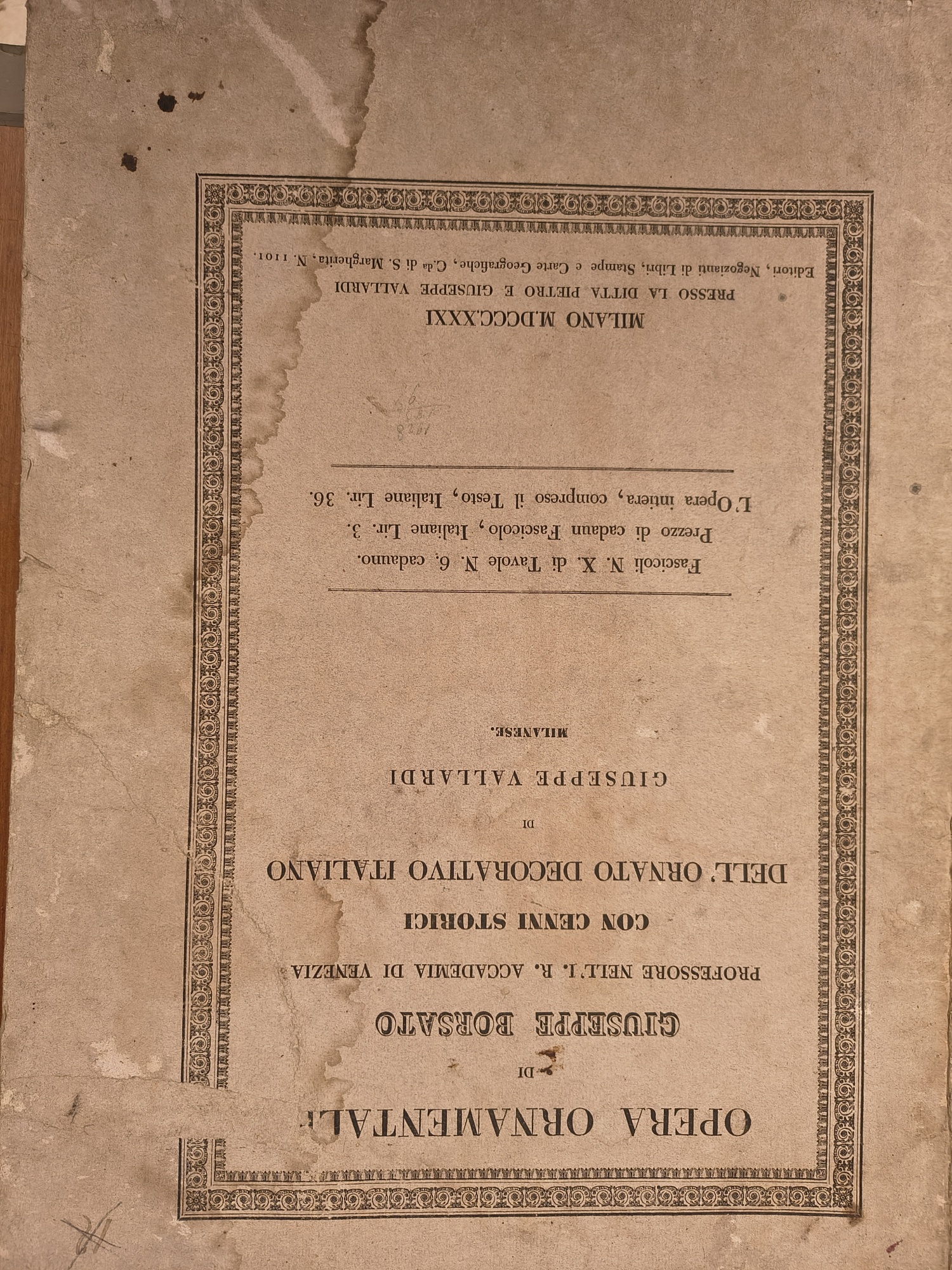 Opera ornamentale di Giuseppe Borsato, professore nell'I.R. Accademia di Venezia …