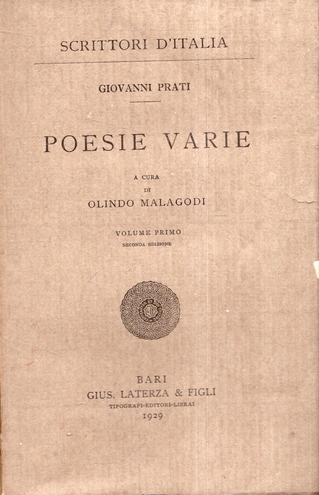 Poesie varie. Giovanni Prati. Laterza (1929)