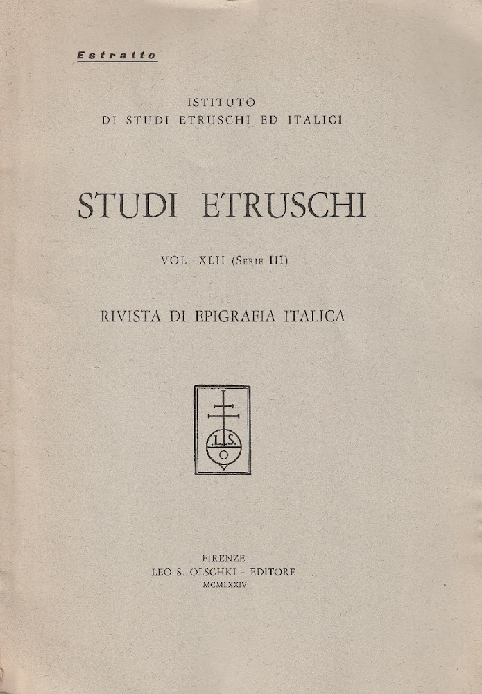 Rivista di epigrafia italica. Vol XLII (Serie III) di "Studi …