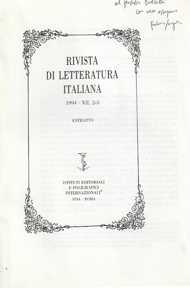 Rivista di letteratura italiana XII, 2-3 Estratto