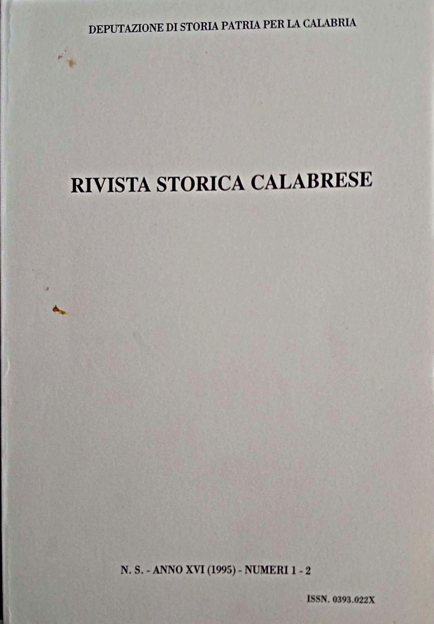 Rivista storica calabrese Anno XVI (1995), numeri 1-2