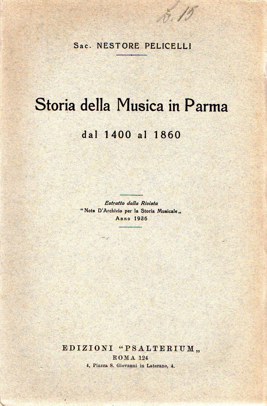 Storia della Musica in Parma dal 1400 al 1860
