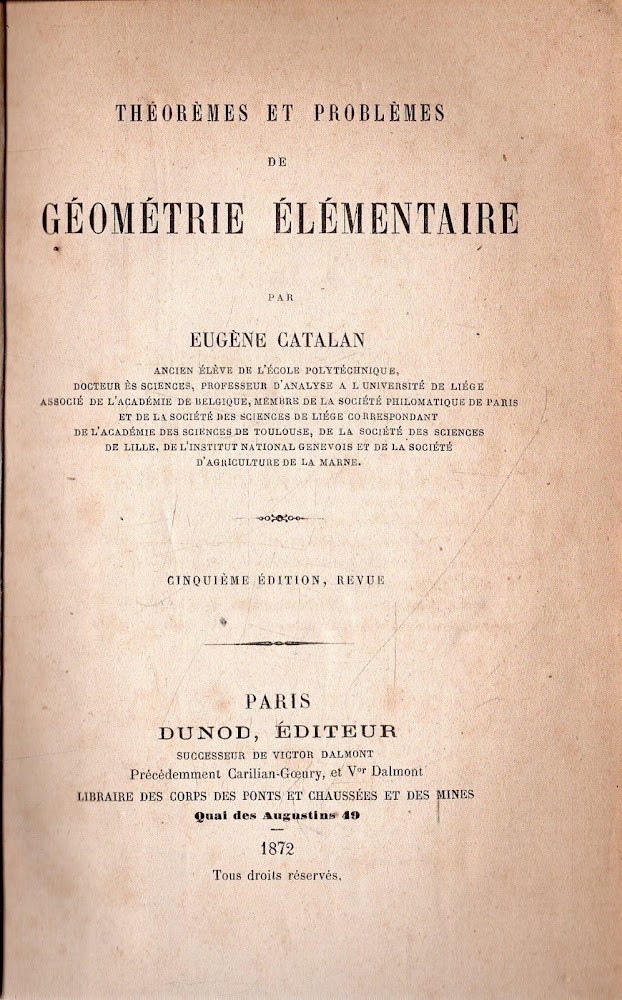 Theoremes et Problemes de Geometrie Elementaire