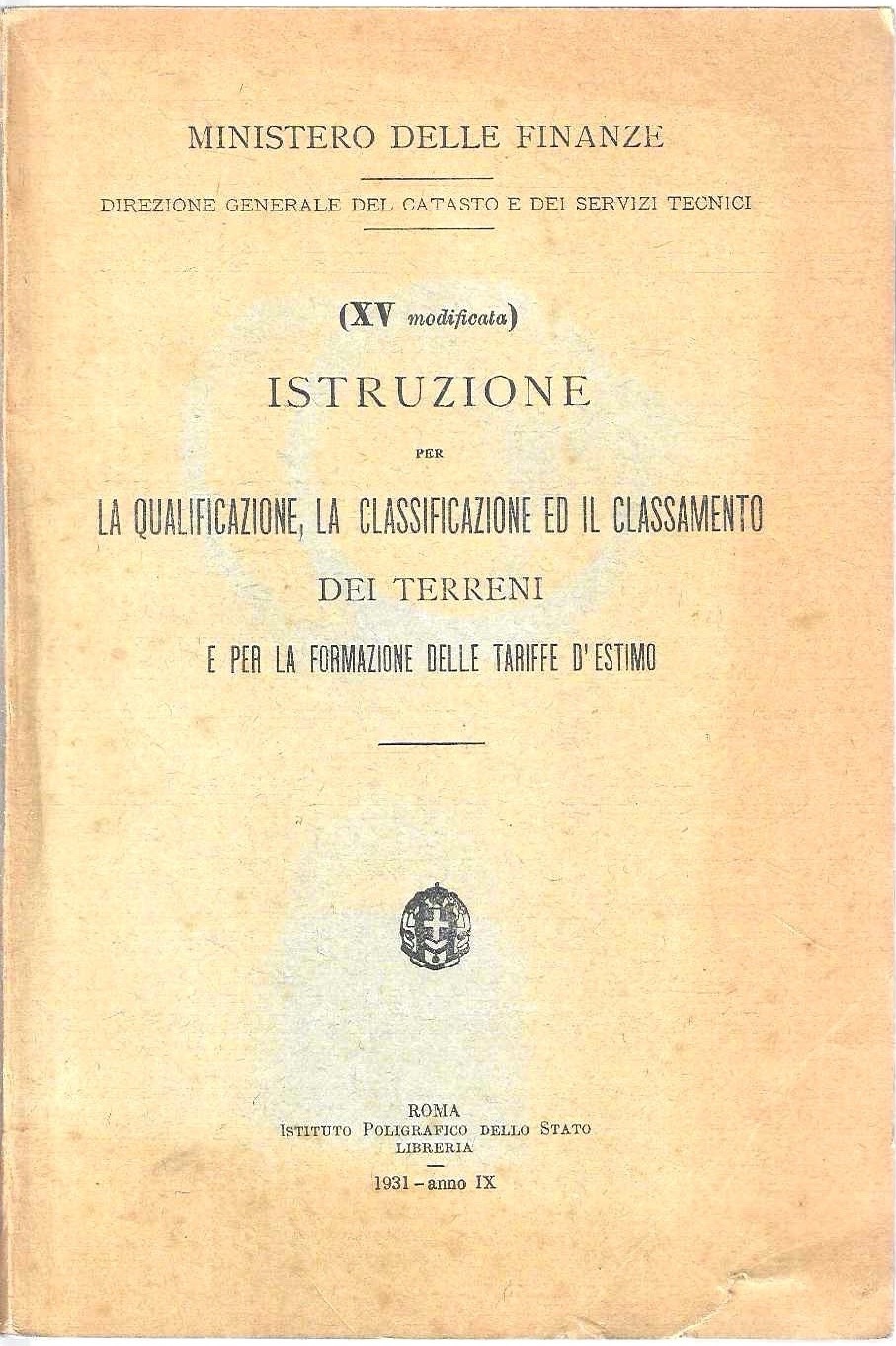 (XV modificata) Istruzione per la qualificazione ed il classamento dei …