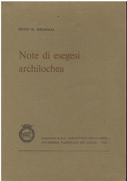 NOTE DI ESEGESI ARCHILOCHEA