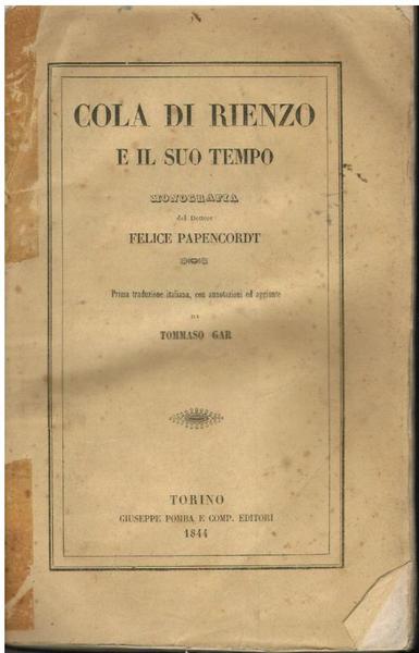 COLA DI RIENZO E IL SUO TEMPO