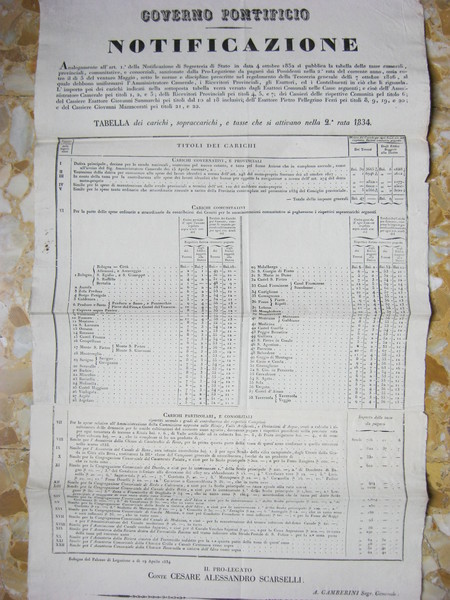 1834- BOLOGNA: MANIFESTO SUL PAGAMENTO DELLE TASSE