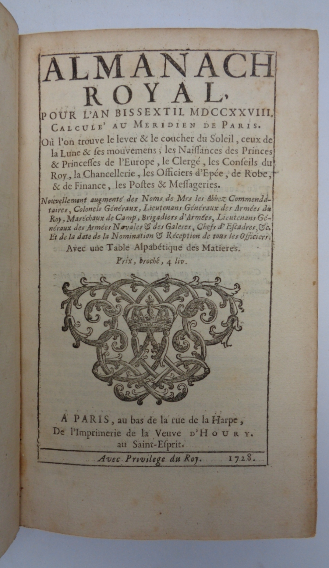 ALMANACH ROYAL pour l'an bissextil MDCCXXVIII.