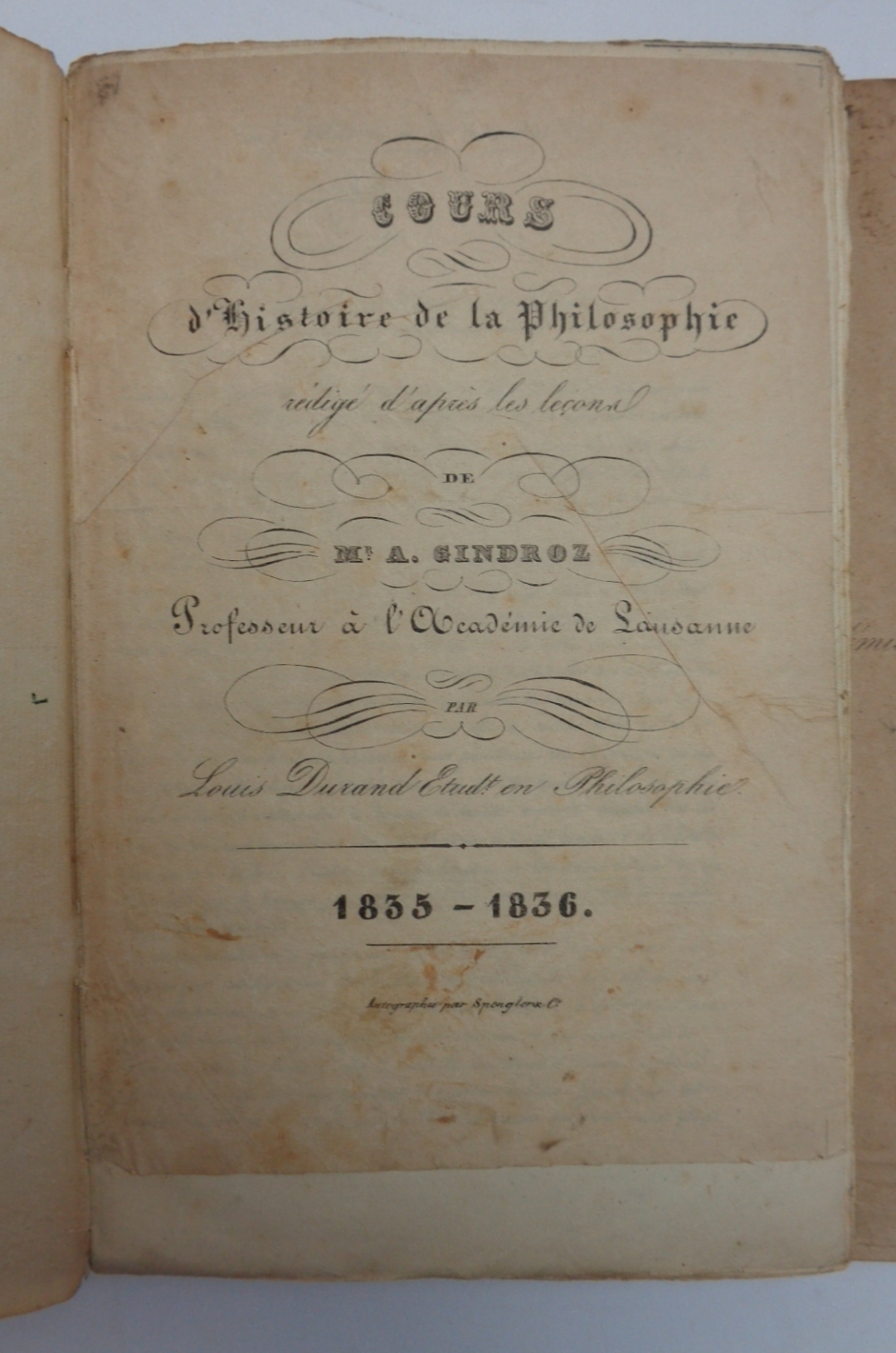 COURS D'HISTOIRE DE LA PHILOSOPHIE + COURS DE METAPHYSIQUE.