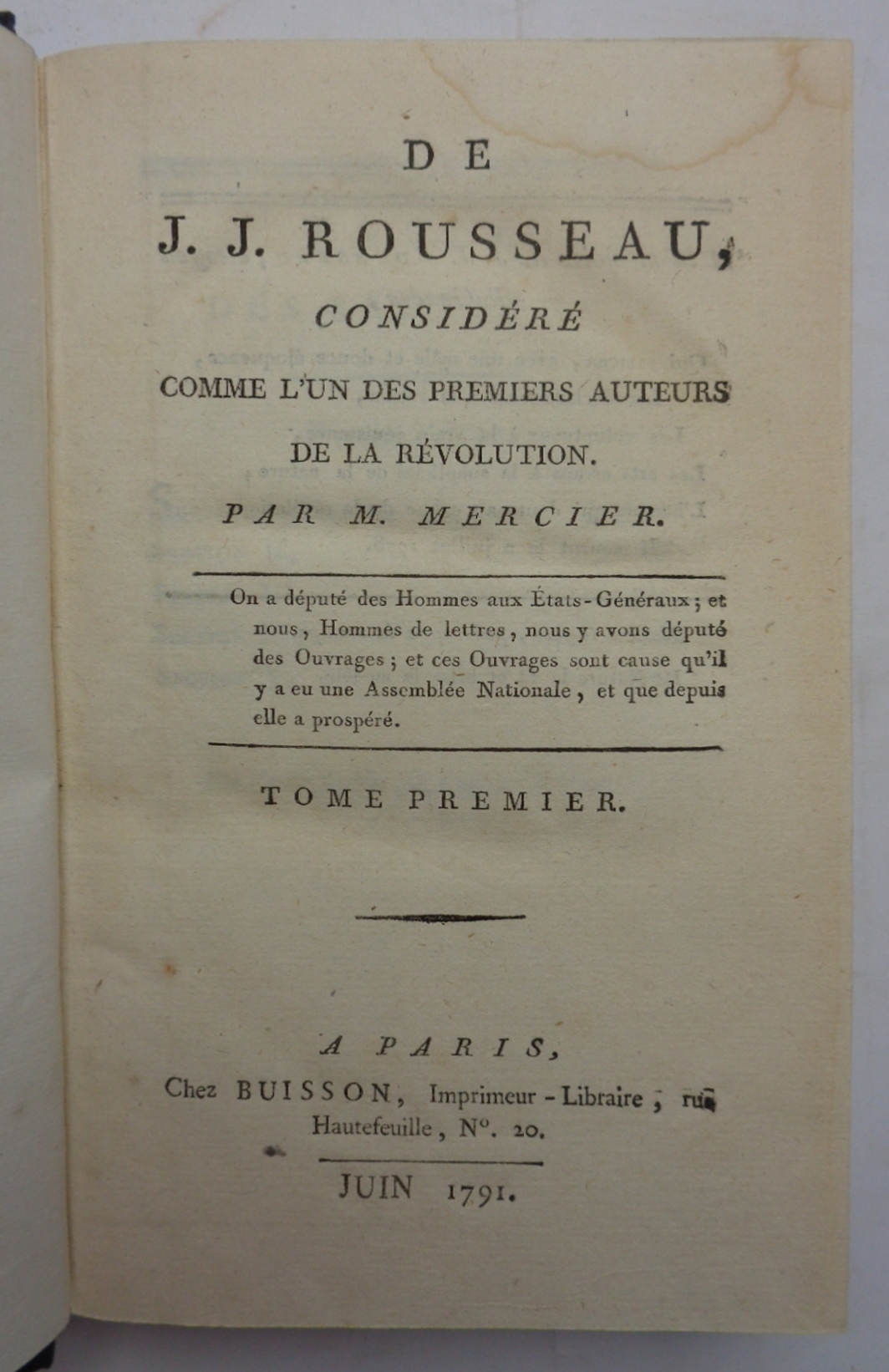 DE J.J. ROUSSEAU, CONSIDÉRÉ COMME L'UN DES PREMIERS AUTEURS DE …