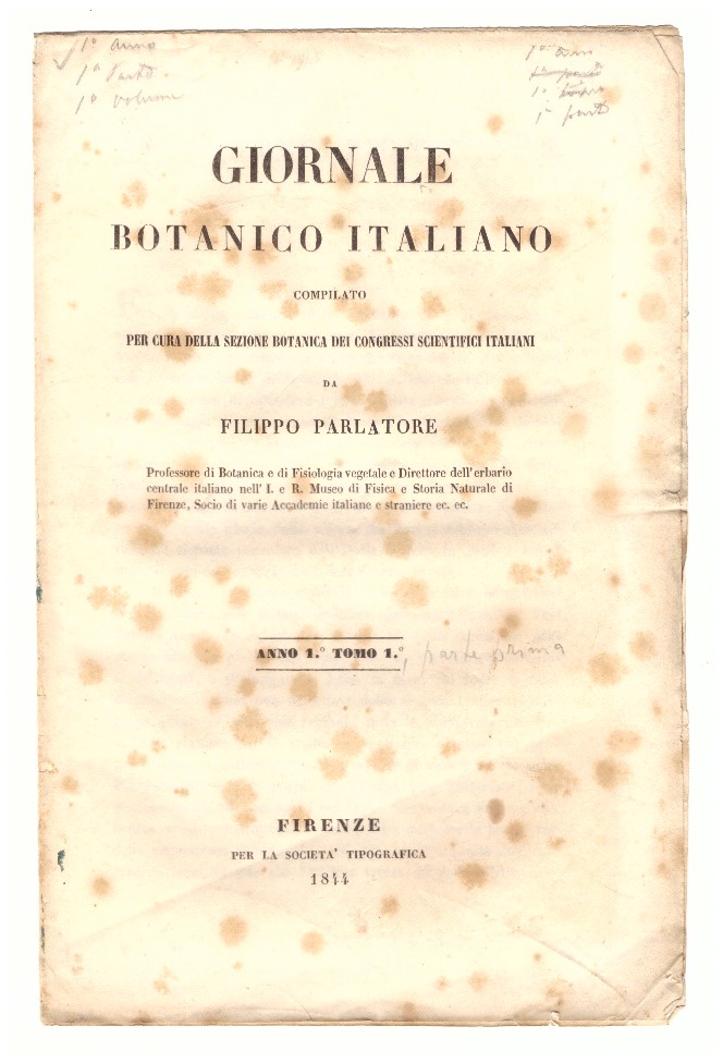 GIORNALE BOTANICO ITALIANO. Anno 1 (1844)