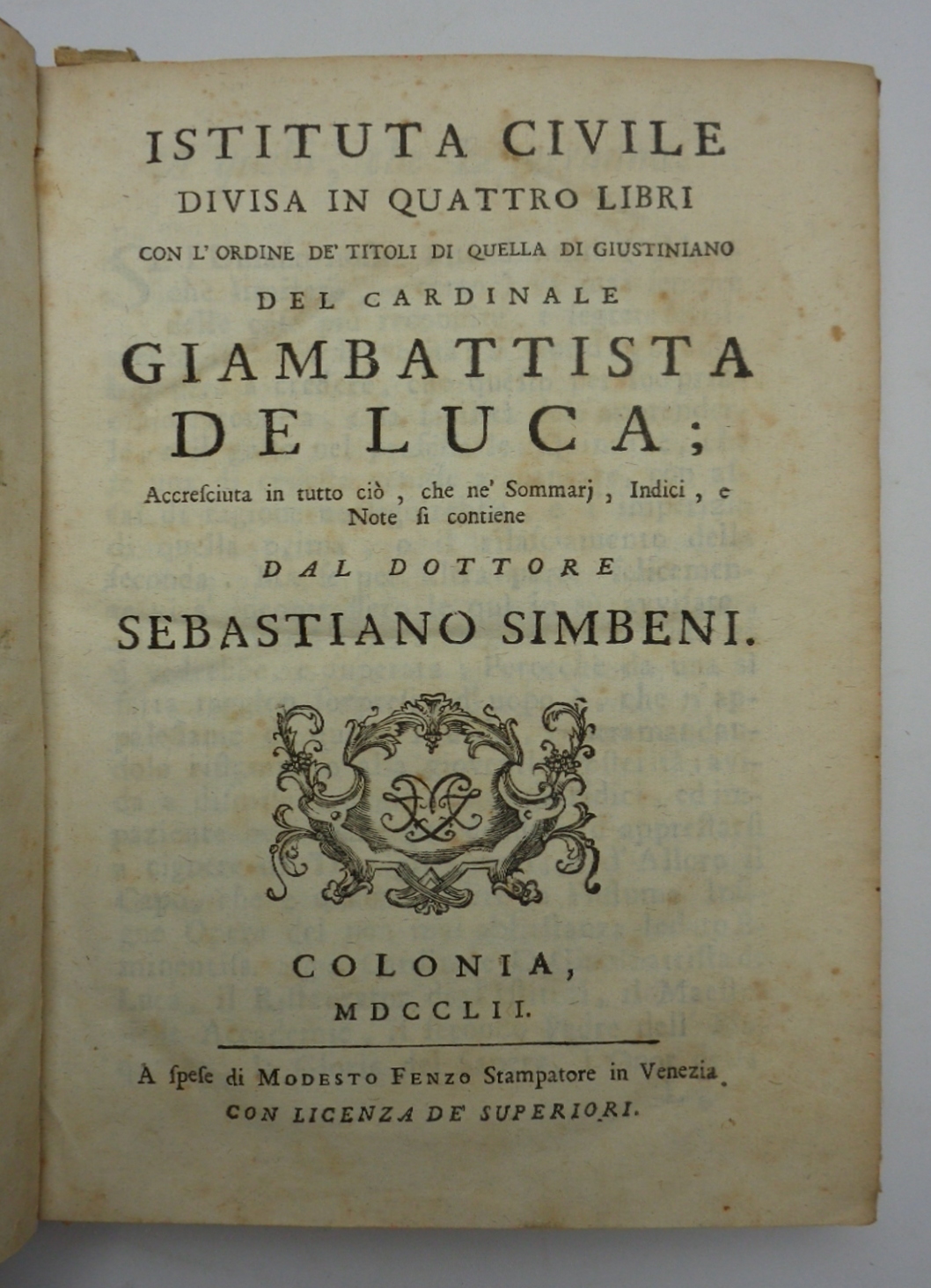 ISTITUTA CIVILE DIVISA IN QUATTRO LIBRI con l'ordine dé titoli …