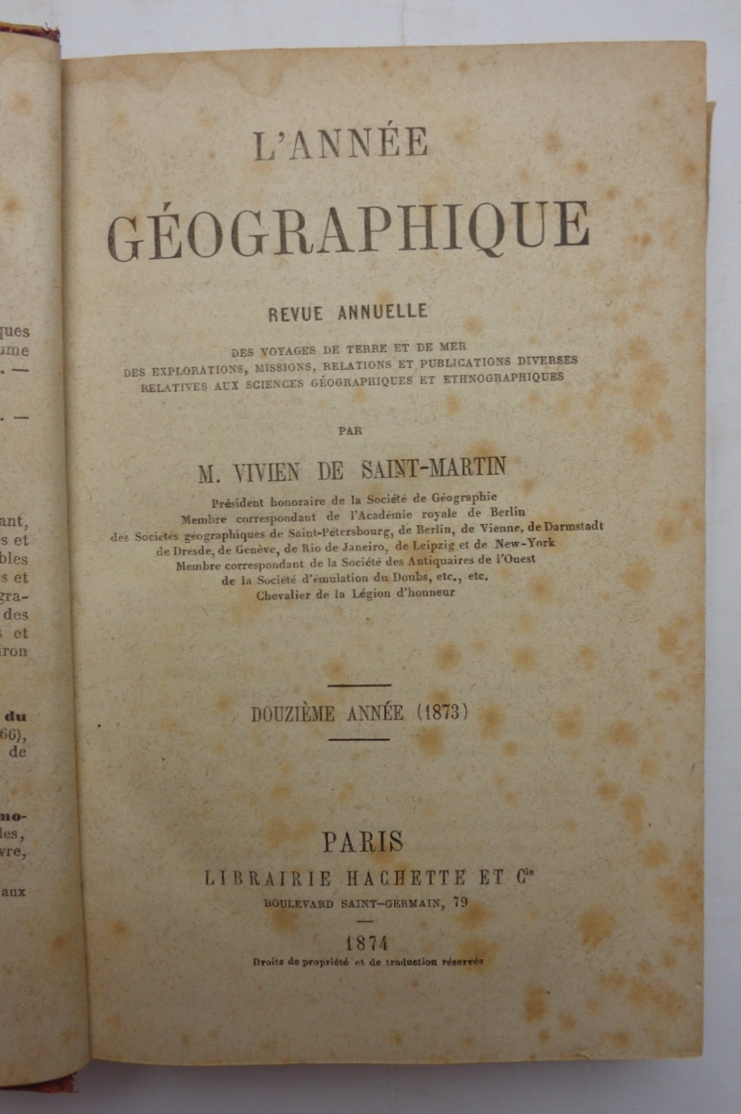 L'ANNÉE GÉOGRAPHIQUE. Revue annuelle. Douzième année, 1873.