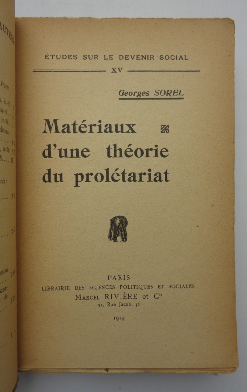 MATERIAUX D'UNE THEORIE DU PROLETARIAT.